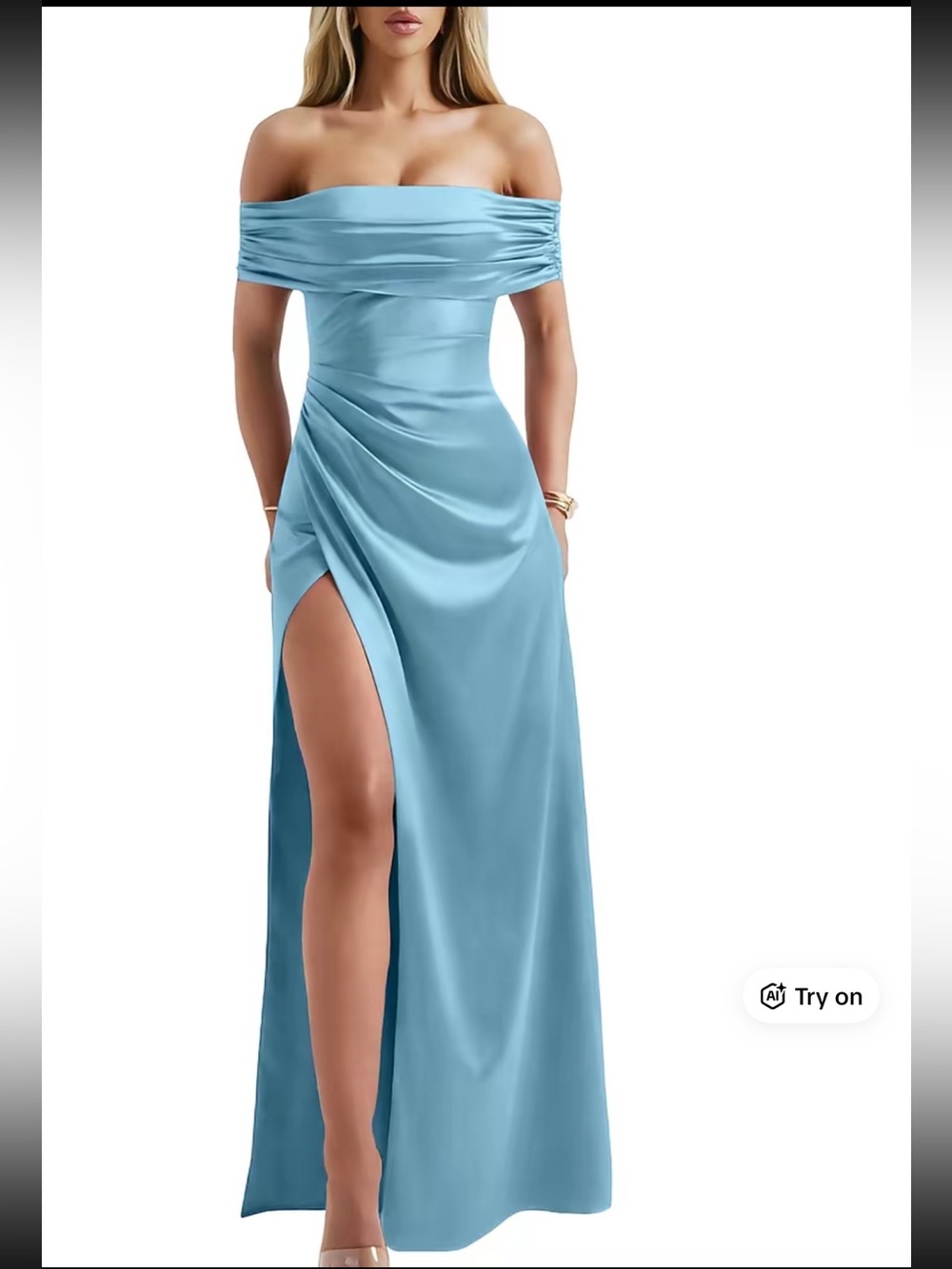 OYS Light Blue Draped Satin Dress